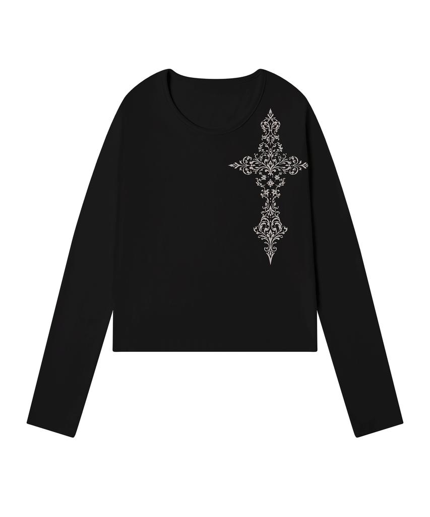 GRAVER [Unisex] New Cross U-Neck Long Sleeve_2 Colors