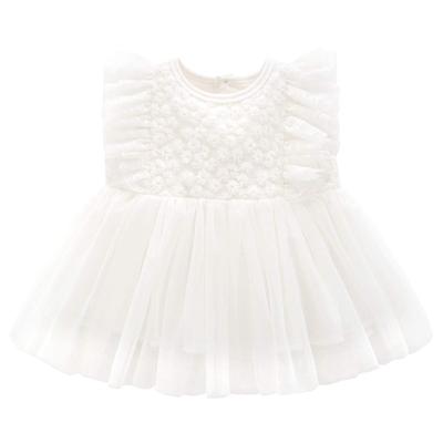 Famuka Baby Sommer Tüllrock Baumwoll-Overallkleid mit Uni-Beige Größen Mädchenkleid, Rüschen, (Weiß, 3-6M)