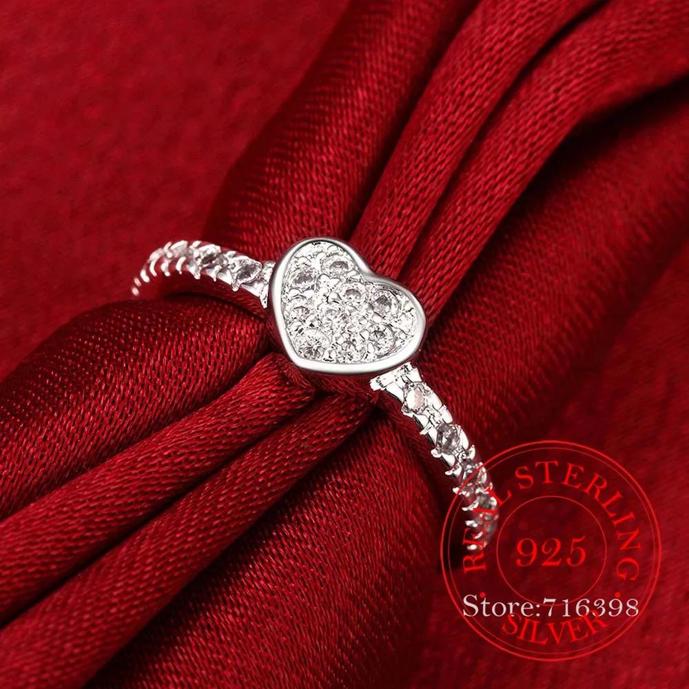 Mother's Day Gift Original Zircon Crystal Heart Ring 925 Sterling Silver Fashion Love Heart Rings For Women Wedding Fine Jewelry