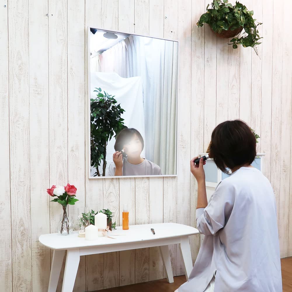 60cm x made in thin natural domestically produced Wall-mounted mirror, full-length, 90cm, Japan, stylish, shatterproof, white, frame, wood, (white)