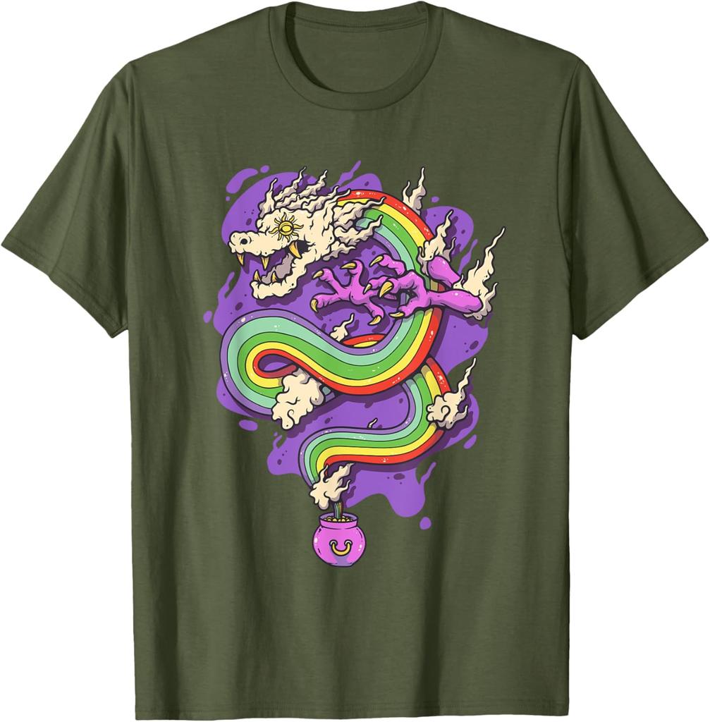 Rainbow Dragon Pot Magic Potion Graphic Tee Casual Cotton T-Shirt For Men Summer