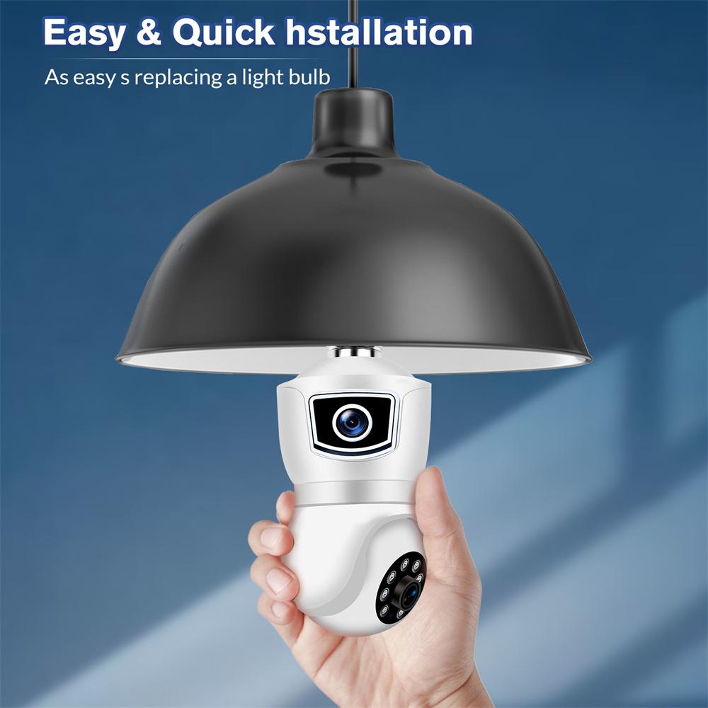 E9 Bulb Dual Lens Camera Full HD 1080p Indoor Night Vision Wireless Smart Camera with 4Led Light Wifi Bulb Dome Socket Network C