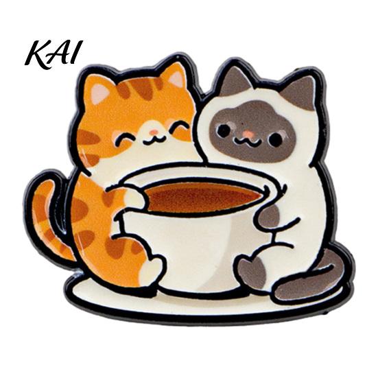 Zinc Alloy Brooch Cartoon Coffee Cup Cat Brooch, Kitten Enamle Lapel Pin, Animal Daily Outfit Theme Badge, Clothing Accessories for Lovers Jackets