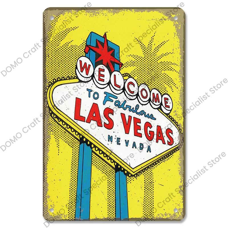 Vítejte v Las Vegas Plaque Plechové cedule Vintage Nevada Casino Kovový plakát Nástěnná dekorace pro Bar Club Man Cave