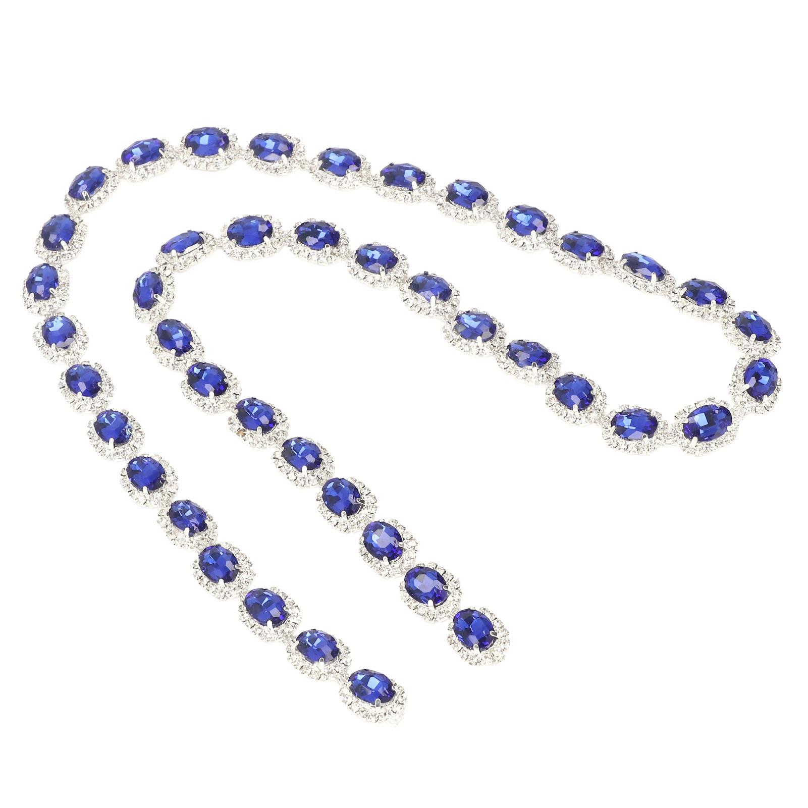 

Стразовая лента с кисточками-цепочками 1 ярд синяя ширина 1,5 см овальная форма блестящая стразовая бахрома для рукоделия