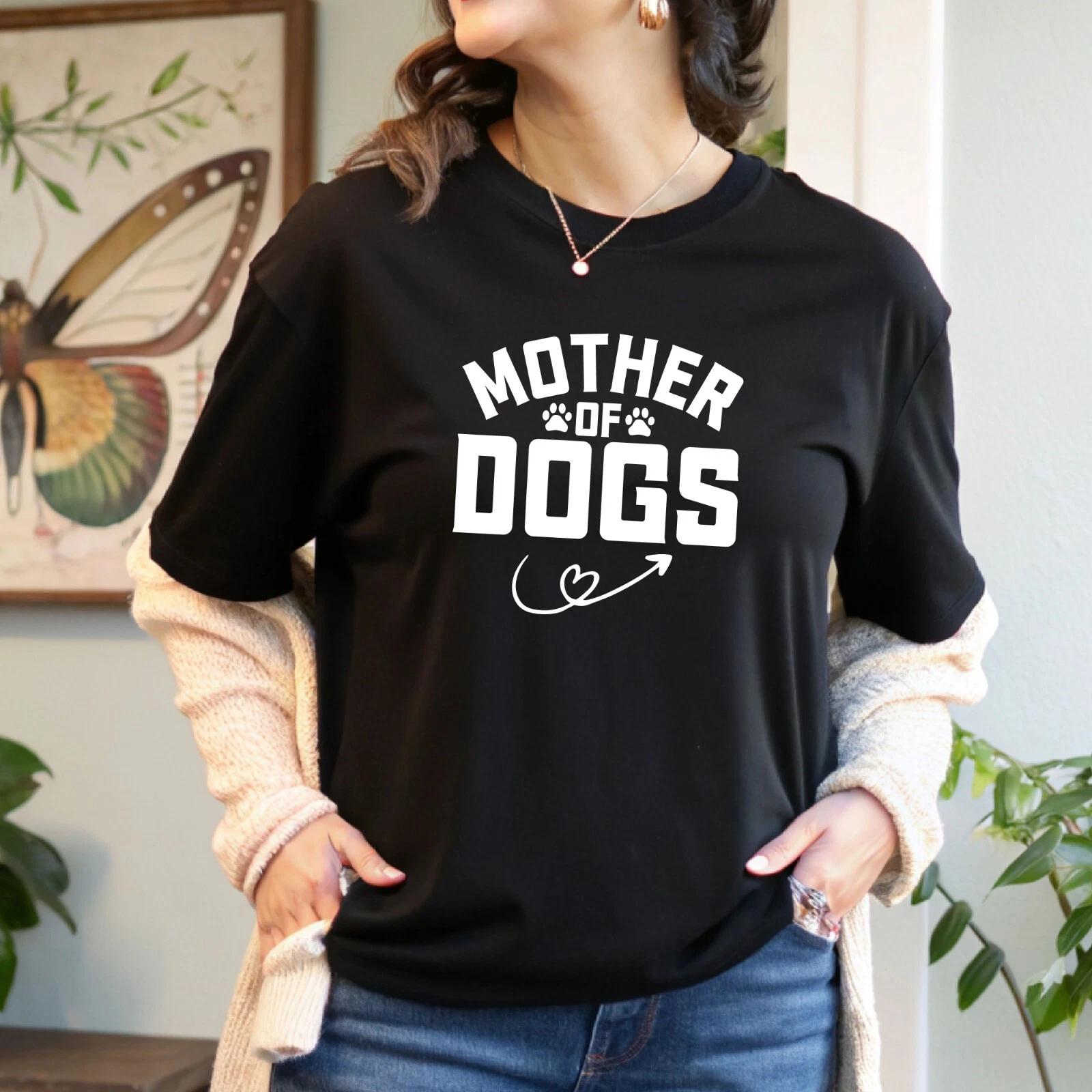 Mother Of Dogs T Shirt Crewneck Printed Paw Dog Lover Mothers Day Gift Women Top 4XL