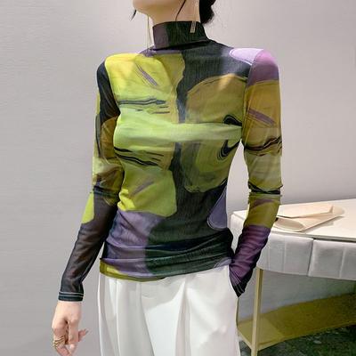 Netzstoff neue Basis Herbst und Winter langärmeliger Rollkragen Mode Slim-Fit Top T-Shirt