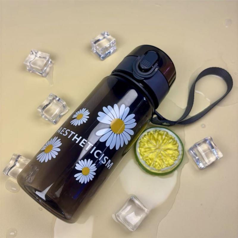 400ml Small Daisy Plastic Water Bottles Creative Drink Kawaii Sports Transparent Water Bottle with Portable Travel Tea Cup