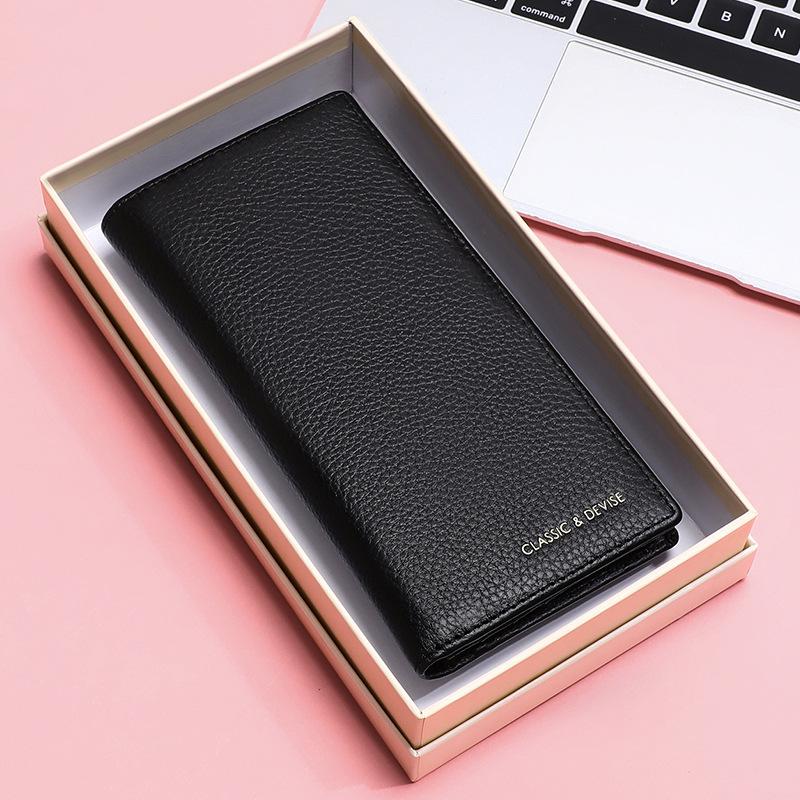Cowhide Wallet Women's Long Folding Wallet Wallet Wallet Ticket Clip Clutch Retro Multi-function Change