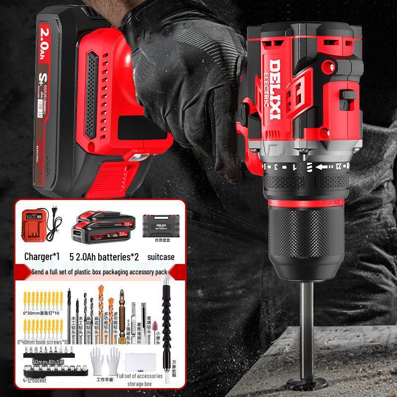 Delixi High-Power Brushless Electric Drill - Lightweight, Rechargeable Impact Model