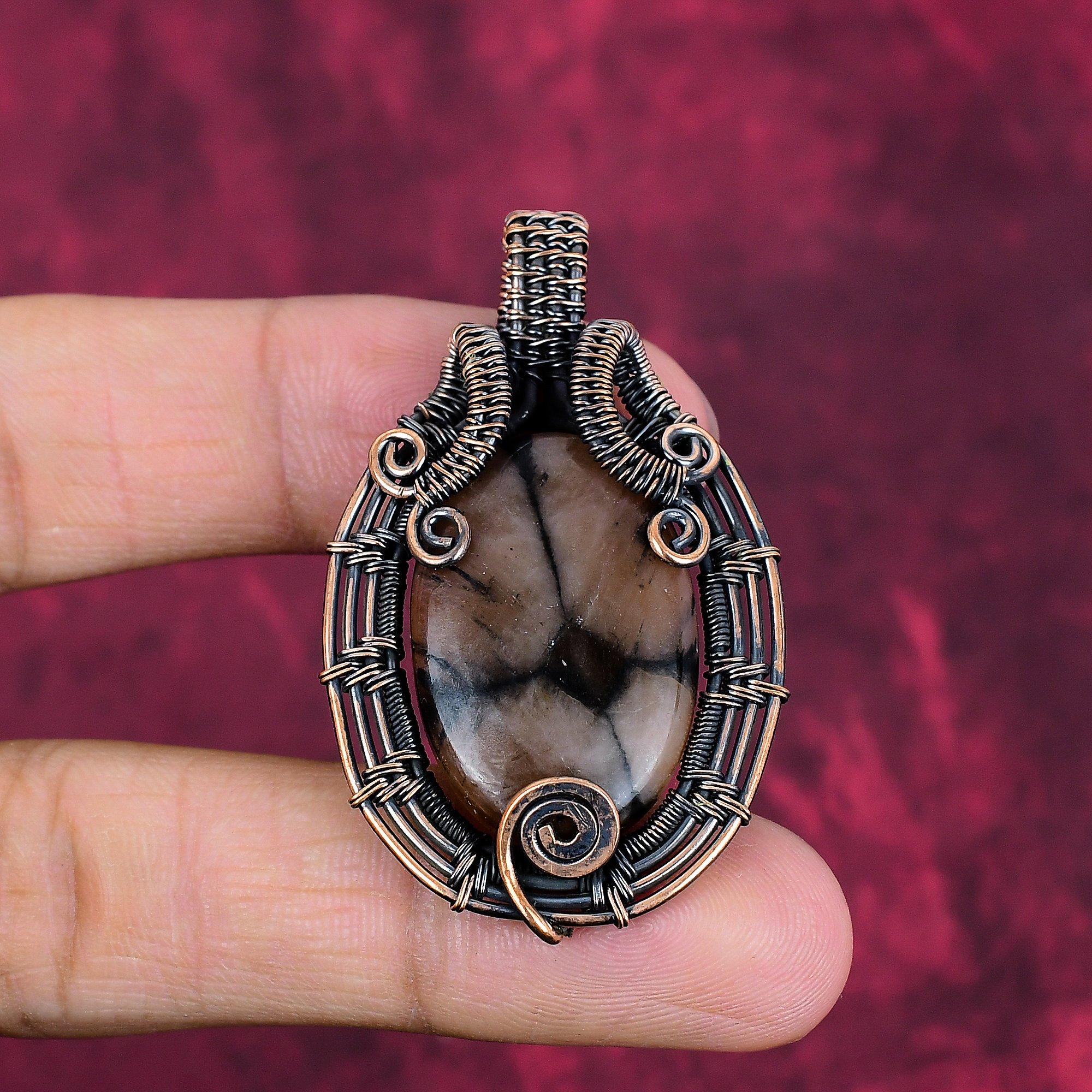 

Chiastolite pendant Copper Wire Wrapped Handmade Pendant Gemstone Decent Jewelry