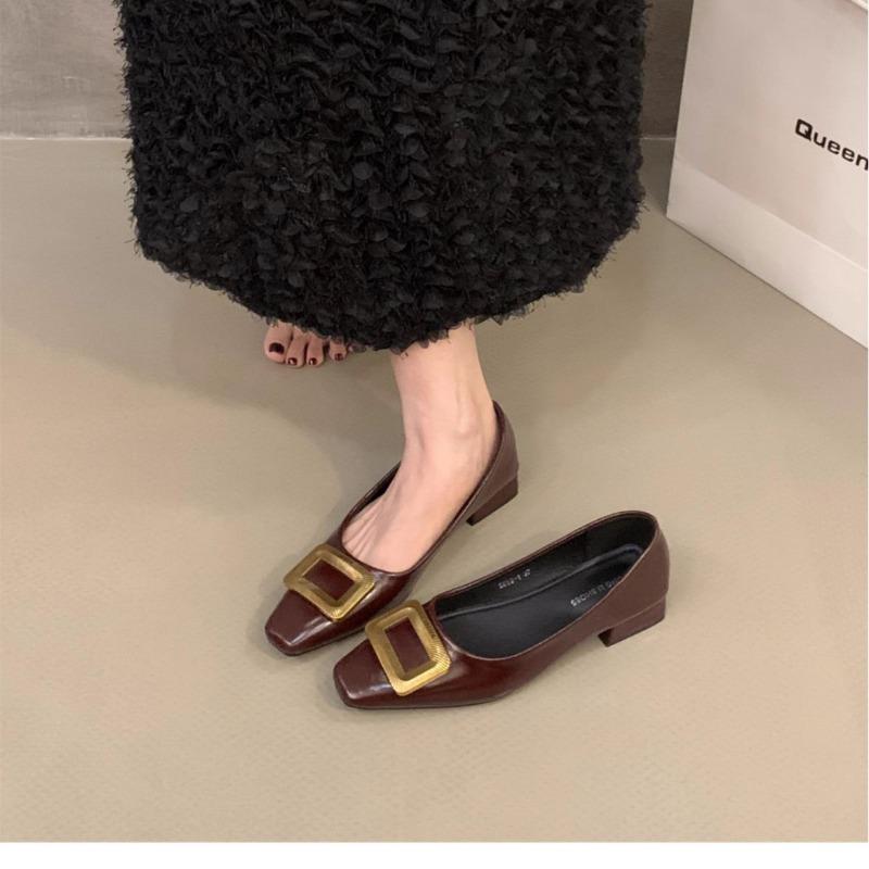 Thick Heel Square Head Single Shoes Women's Shoes New Spring and Autumn One-pedal Retro Versatile Black Commuter Shoes