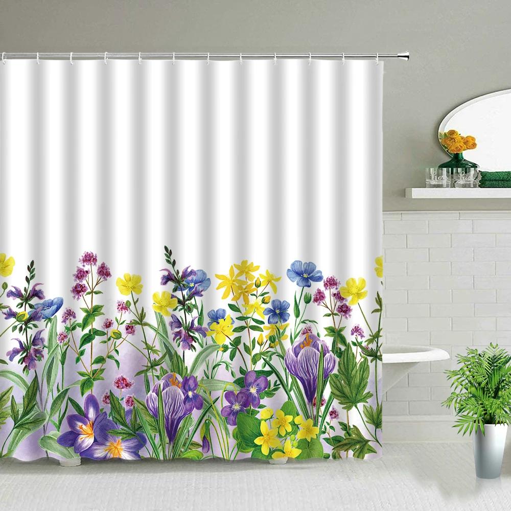 Sunflower Flower Wood Grain Plant Scenery Bathroom Shower Curtain Cactus Butterfly Bee Floral Landscape Bath Curtains With Hooks