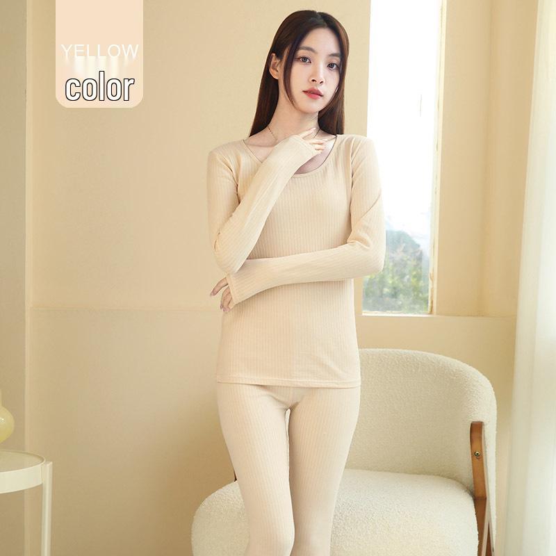 

Women s Thermal Underwear Set: Pure Cotton Sweater & Knit Long Pants, Long-Sleeve Base Layer for Autumn & Winter. XL (120-140 jin)