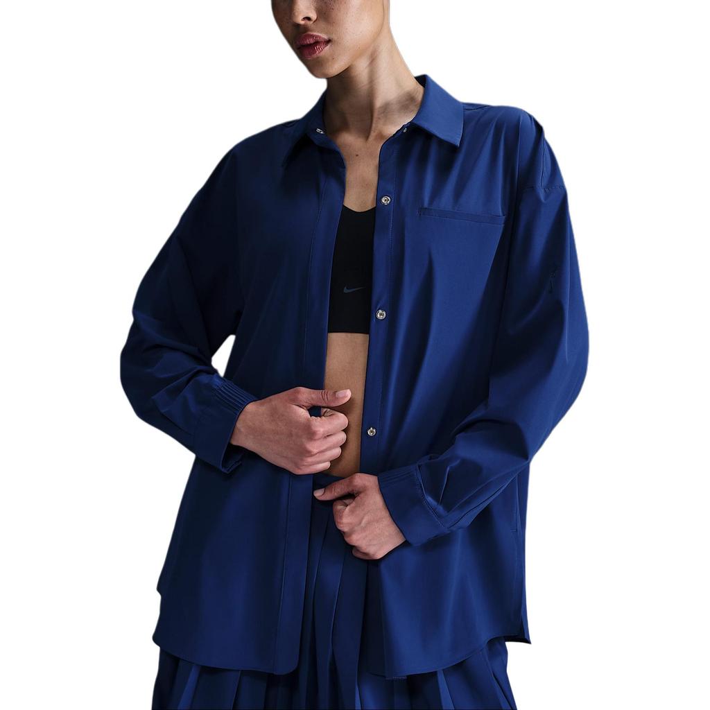 Nike Dri-Fit Oversize 24.7 Perfect Stretch Casual Fashion Quick-Dry Functional Long Sleeve Shirt Women shirts Deep-Navy Space-Blue HQ0237455