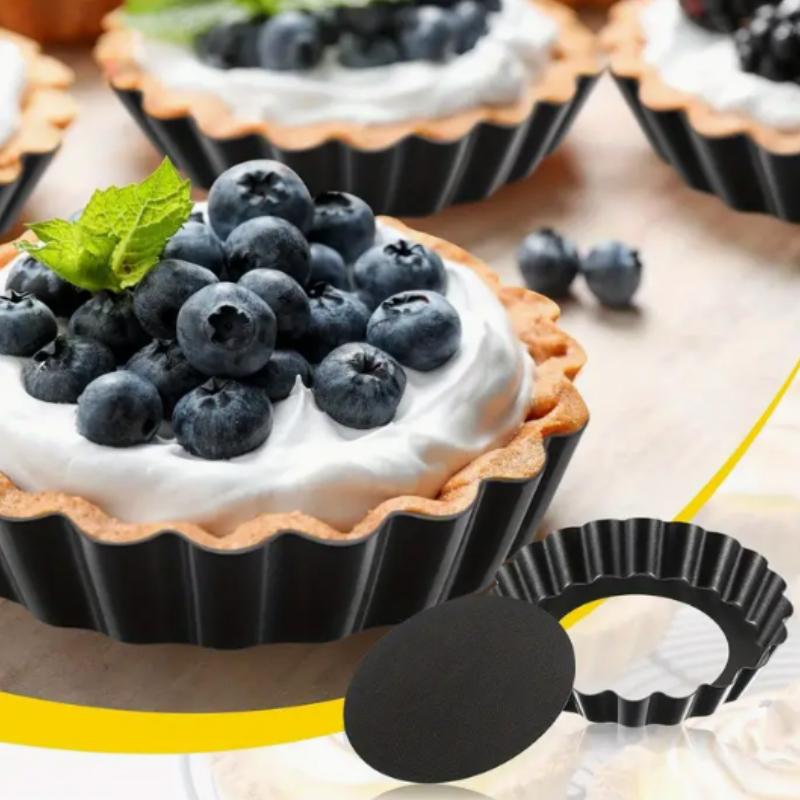 6pcs Non-Stick Tart Quiche Flan Pan Molds Round Square 4 Inch Carbon Steel Cake Baking Form with Removable Bottom Bakeware Tools
