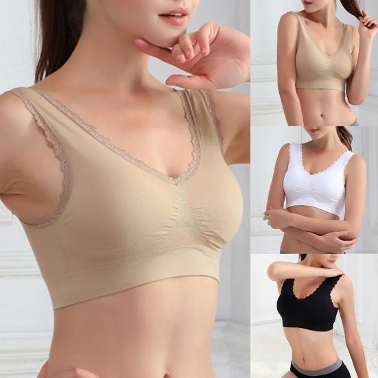 Jednobarevné dámské krajkové lemování Bezešvé vycpané drátěné podprsenky Crop Top spodní prádlo