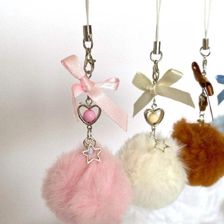 Trendy Pentastars Key Rings Pendant Rabbit Faux Furs Ball Keychain  Accessories
