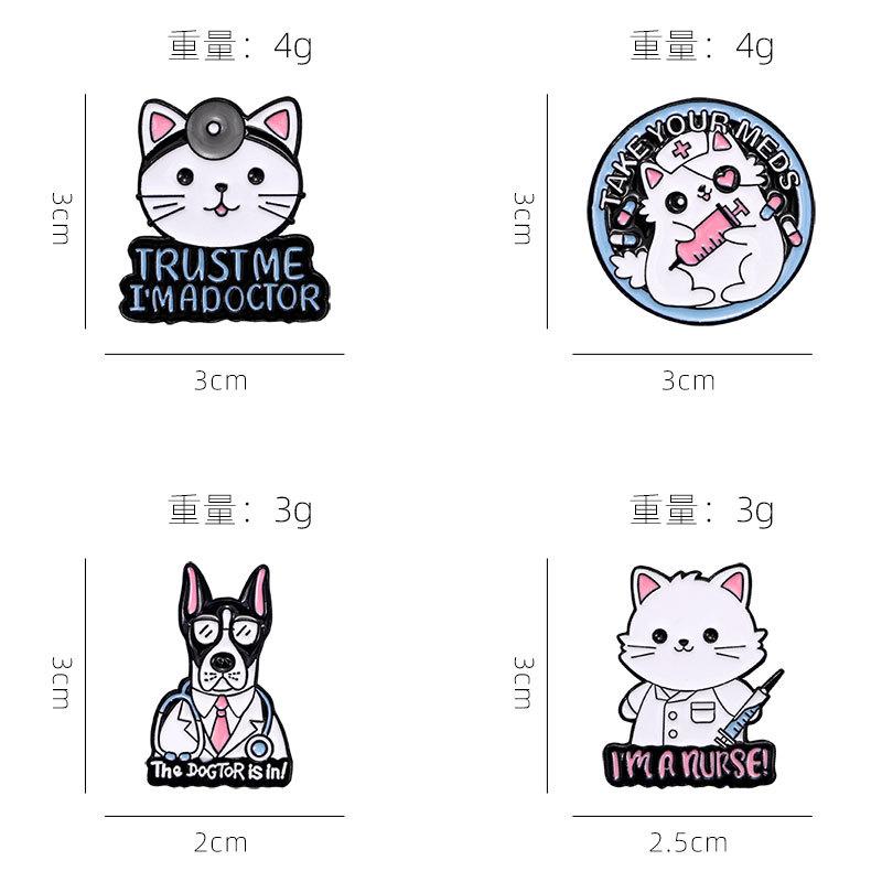 4PCS Cute Animal Doctor Nurse Enamel Pins Cartoon Dog Cat Stethoscope Medical Metal Badge Lapel Brooch Denim Jewelry Accessories