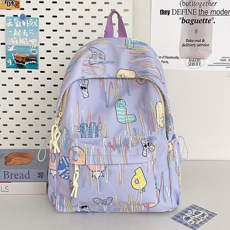 Schoolbag Girl's High Value Ins Wind High Capacity Junior High School Students Simple and Lovely Campus Backpack.