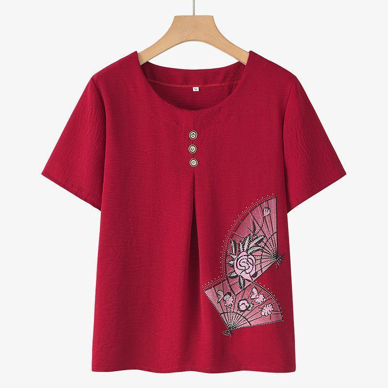 Women's Summer 2026 Short-Sleeved Two-Piece Set for Middle-Aged Moms and Elderly Women