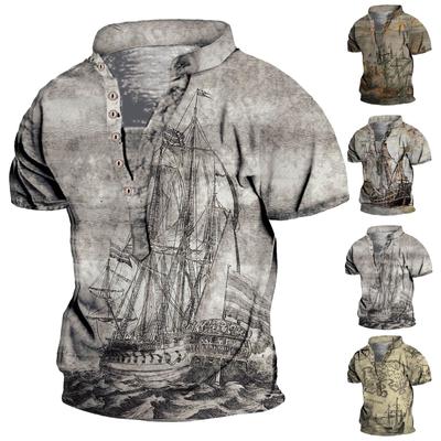European And American Men's Vintage Top Digital Printing Short Sleeve Tops