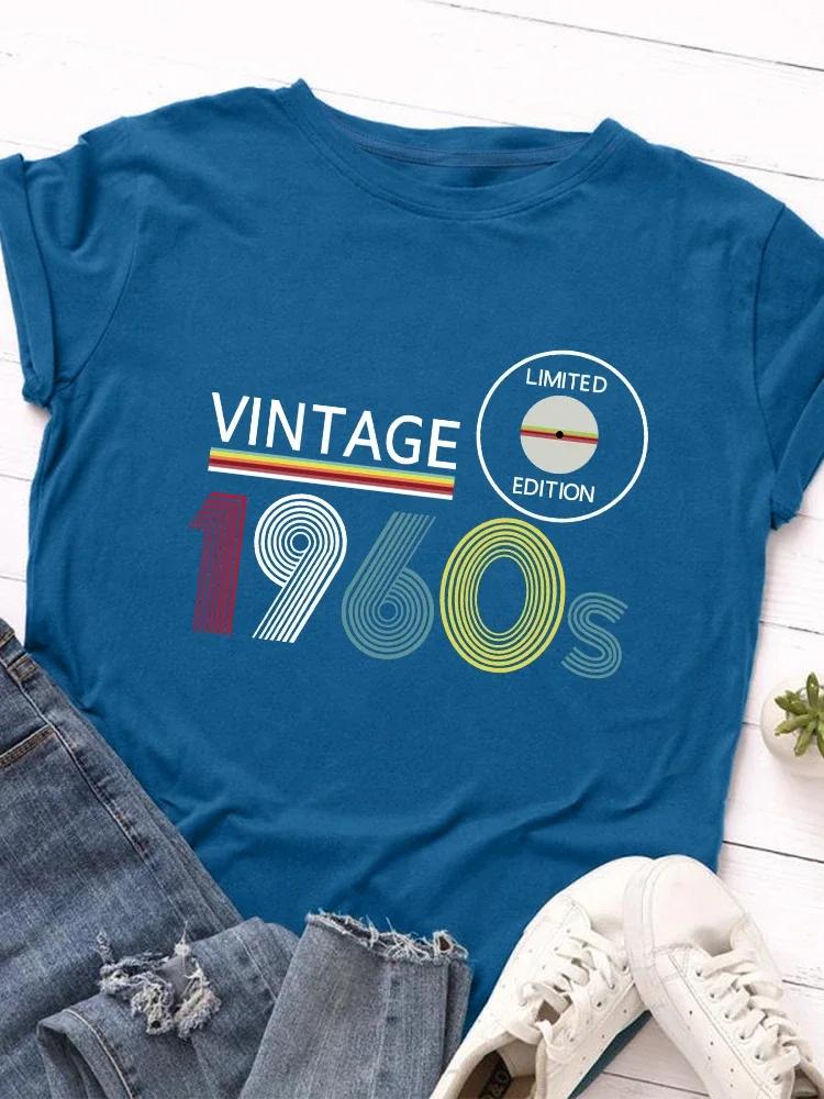 Vintage 1960s Limited Edition Print Women T Shirt Short Sleeve O Neck Loose Women Tshirt Ladies Tee Shirt Tops Camisetas Mujer