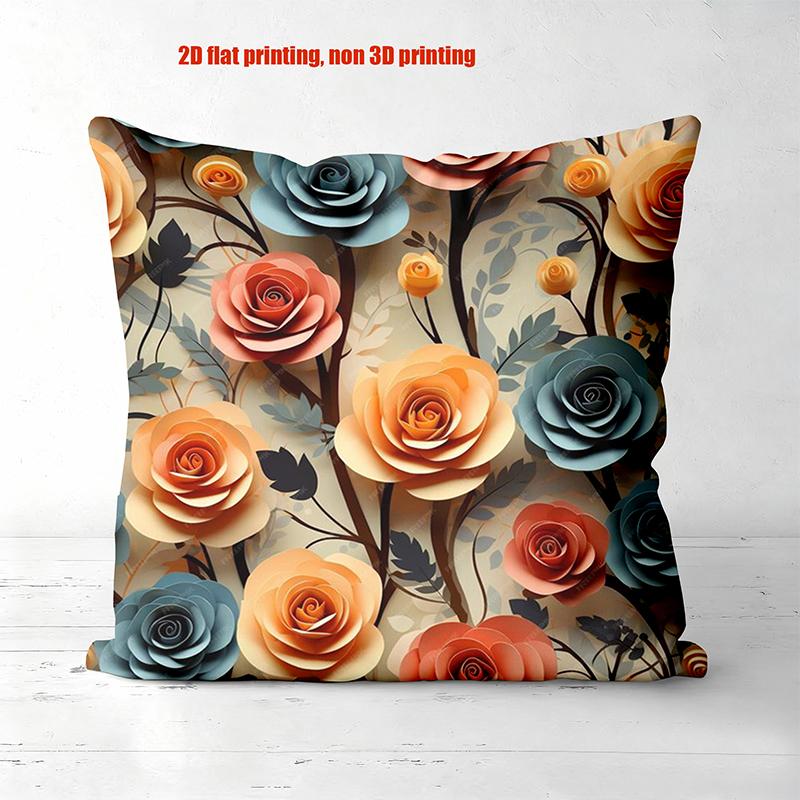 Colorful Rose Floral Pattern Decorative Throw Pillow Cover 2D Printed Polyester Sofa Cushion Case For Modern Home Decor