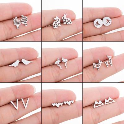 Retro Cold Style Stainless Steel Cute Animal Earrings - Bird, Rabbit & Deer Christmas Ear Studs