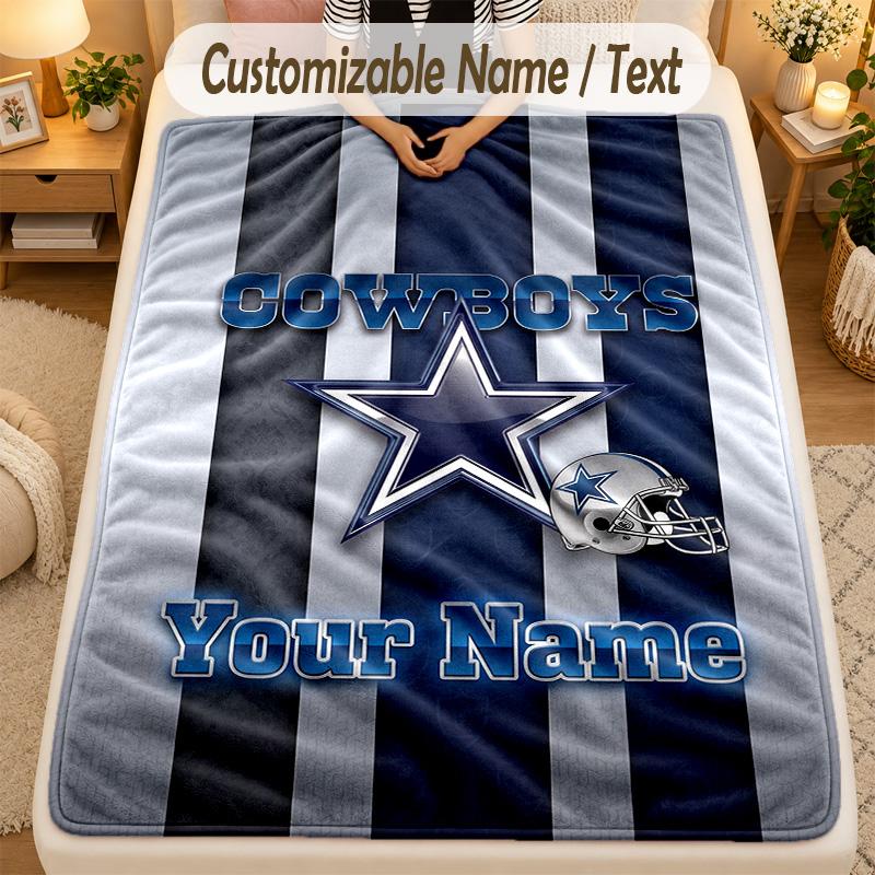 Flannel BlanketDallas Cowboys Custom Name Text Personalized Soft Warm Throw Blanket Home Decor Gift