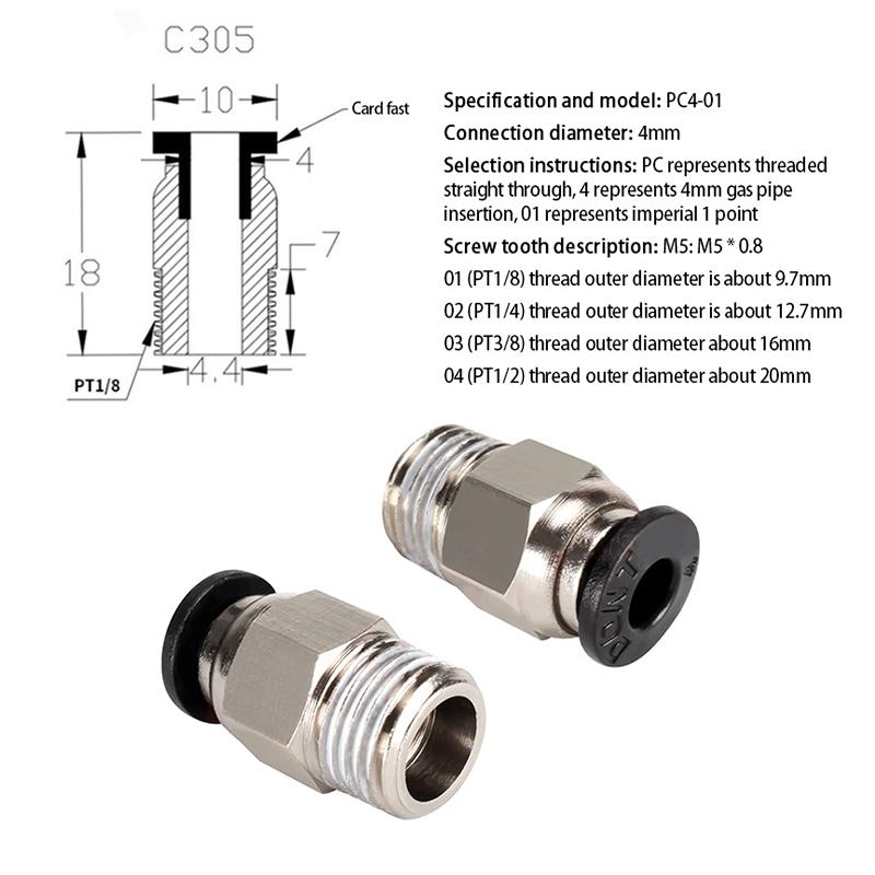 

2 шт. Детали 3D-принтера Pc4-01 Резьба M10 Прямой пневматический соединитель типа «папа» Быстроразъемный Прямой сквозной Для разъема E3D-V6 2Pcs/set