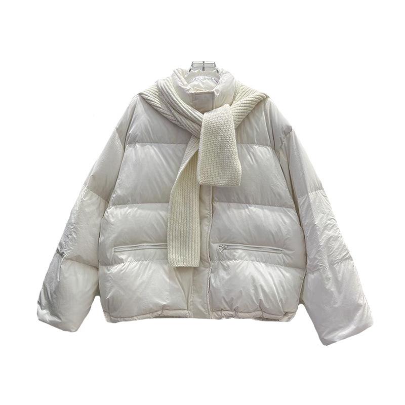 Sweet down jacket women's short 2024 new fashion stand-up collar removable scarf hat thickened bread jacket trendy