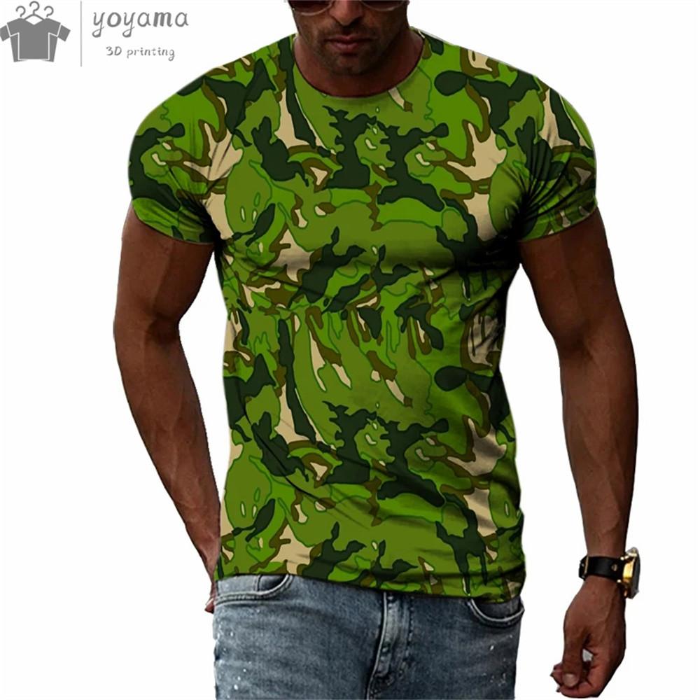 Men's Camouflage 3D Printed T-shirt, Personalized Casual T-shirt, Harajuku Street Round Neck Short Sleeved T-shirt, Summer Fashion