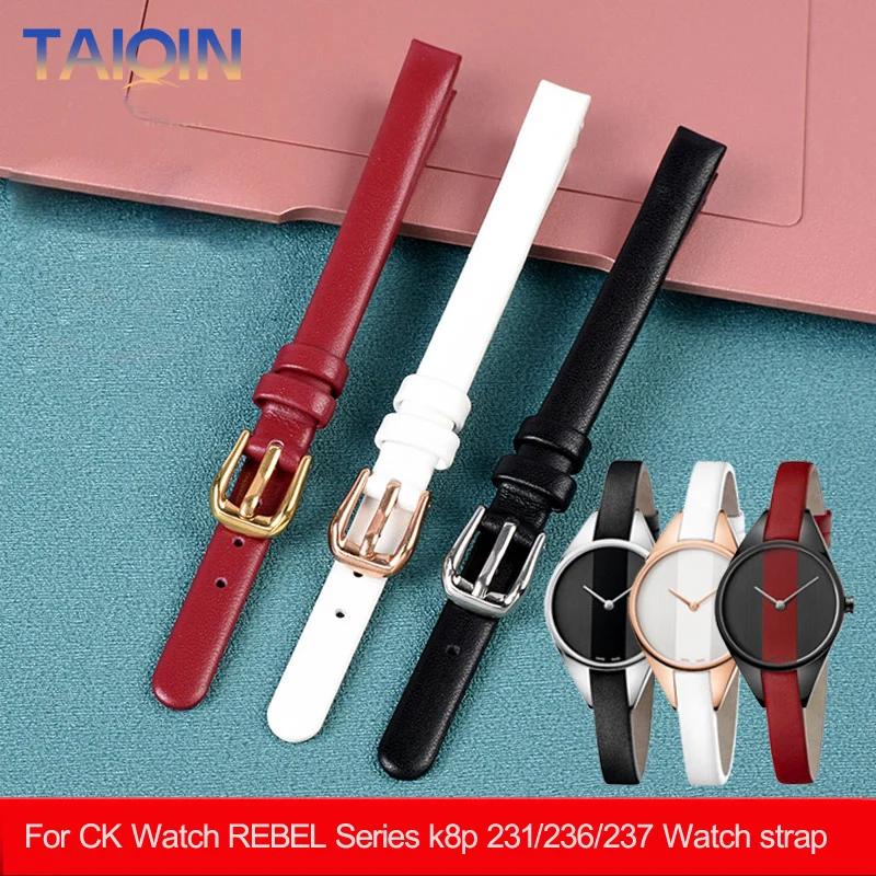 For CK Genuine Leather Women's Strap Rebel Rebel Series K8P 231 K8P 236/237 Red Black White leather watch strap 8mm