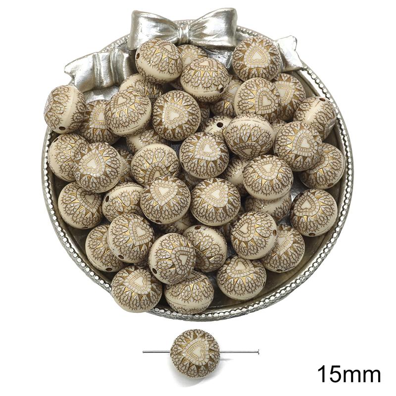 

Акрилові намистини Бароко Ретро Золоті У формі квітки Плоскі круглі намистини для виготовлення ювелірних виробів DIY Браслети Намисто 15mm 20pcs білий