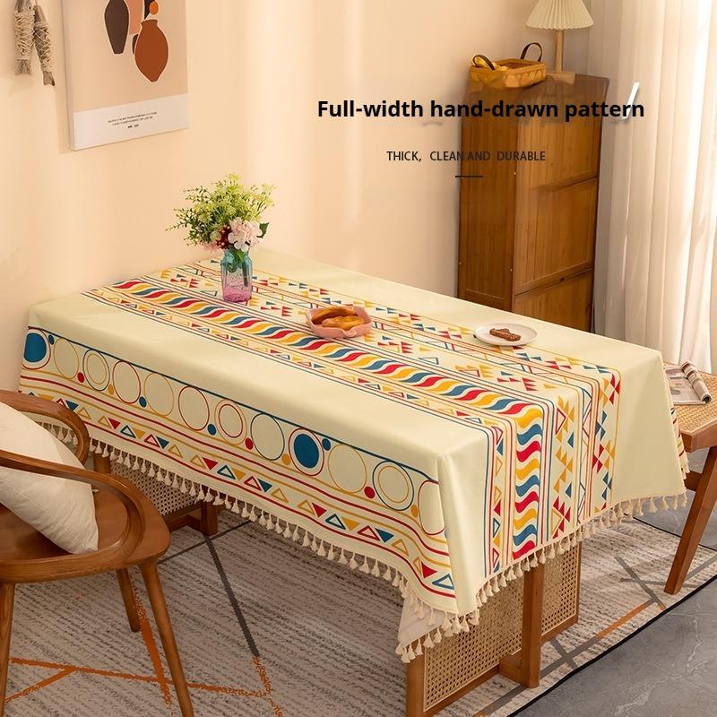 Fabric Tablecloth Waterproof Bohemian Style Home Rectangular Tassel Tablecloth Ins Style Tablecloth