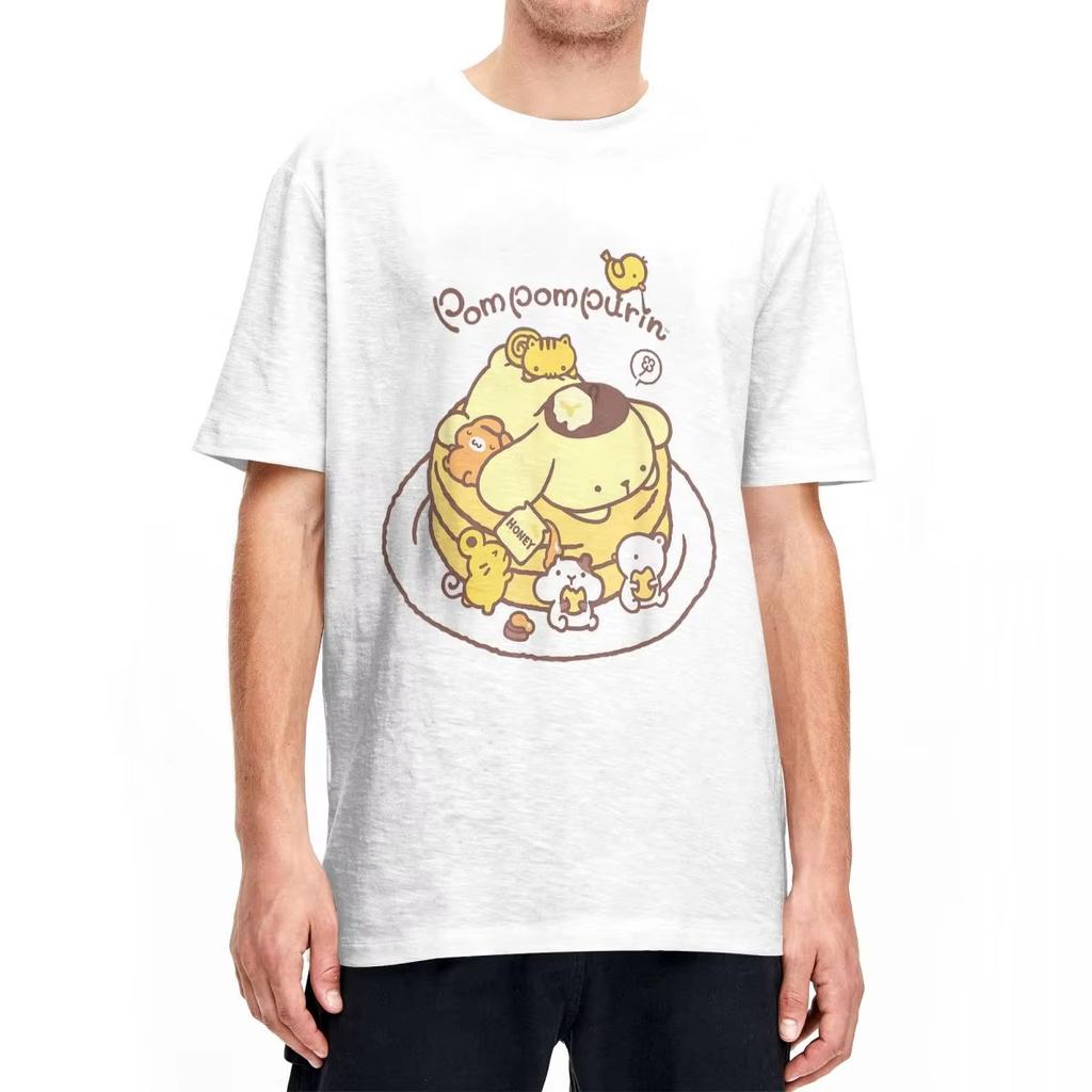Maglietta Pompompurin Pancake Friends Uomo Donna Vintage Cotone Maglietta Girocollo Manica Corta Maglietta Regalo Vestiti