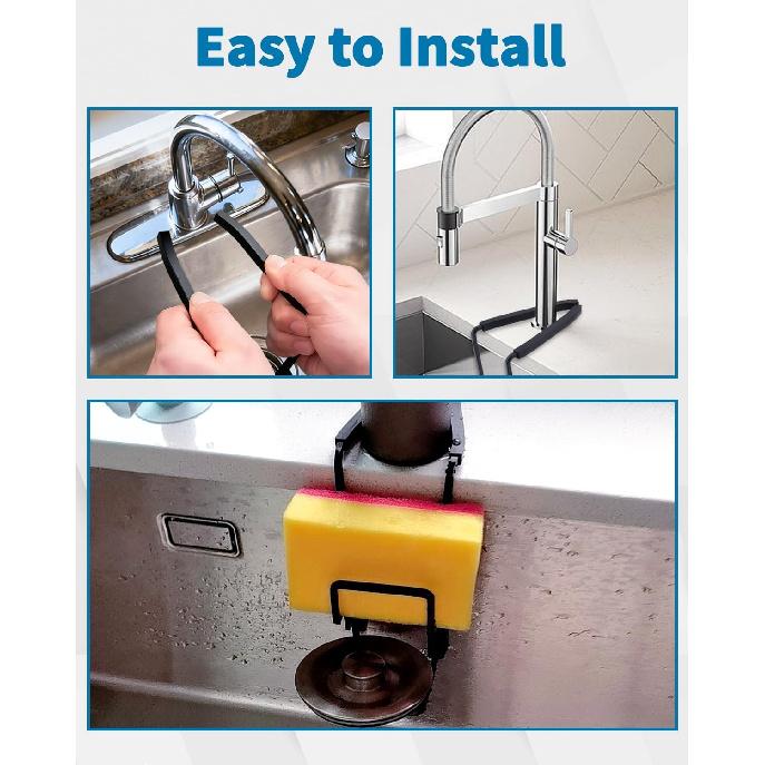 Sink Sponge Holder - Metal Kitchen Sink Faucet Organizer for Sponges, Brushes and Cleaning Tools, Faucet Sponge Holder Hanging Fix Around Faucet