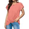 Women's Solid Color Twist Knot Crew Neck Short Sleeve T-Shirt, Popular Casual Top for European American Women Crossborder Fashion