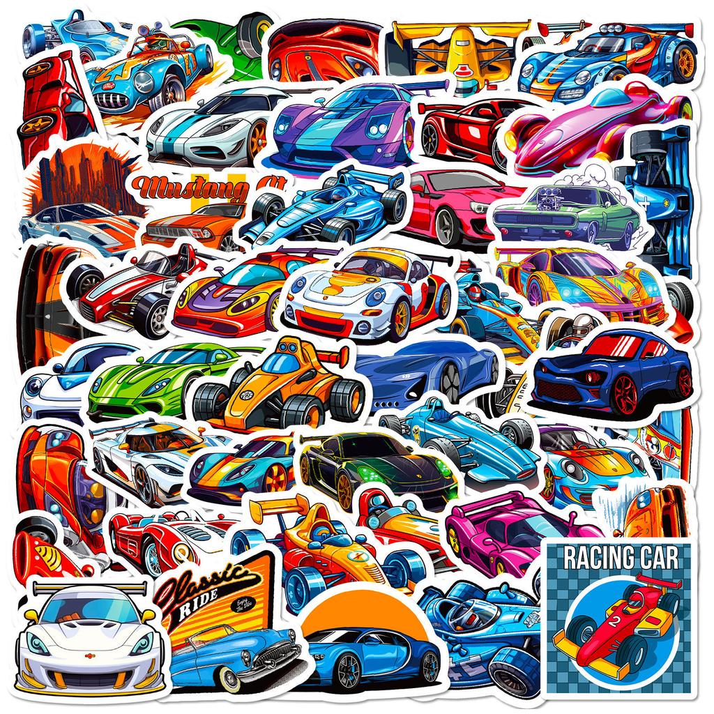 50 Fun Racing Stickers Children'S Cartoons Non-Repeating Supercar Jdm Racing Cool Personality Stickers Diy