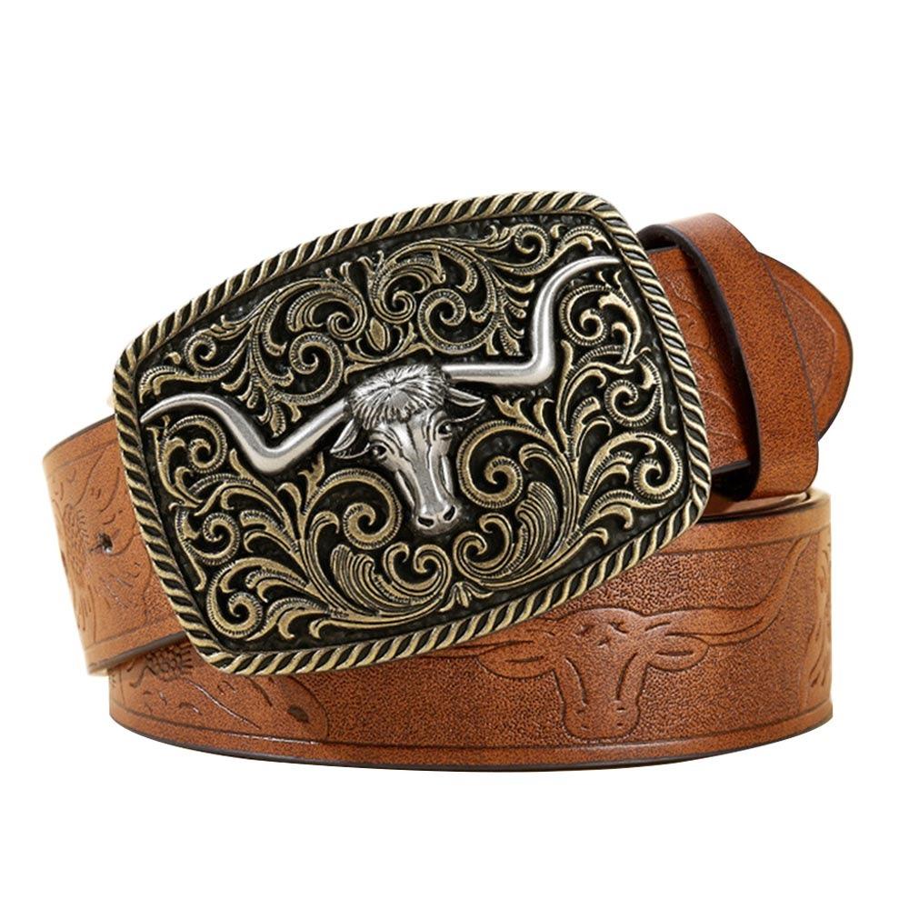 Floral Engraved Buckle Western Cowboy Belts PU Leather Leather Belt Fashion Waistband Belts  Pants