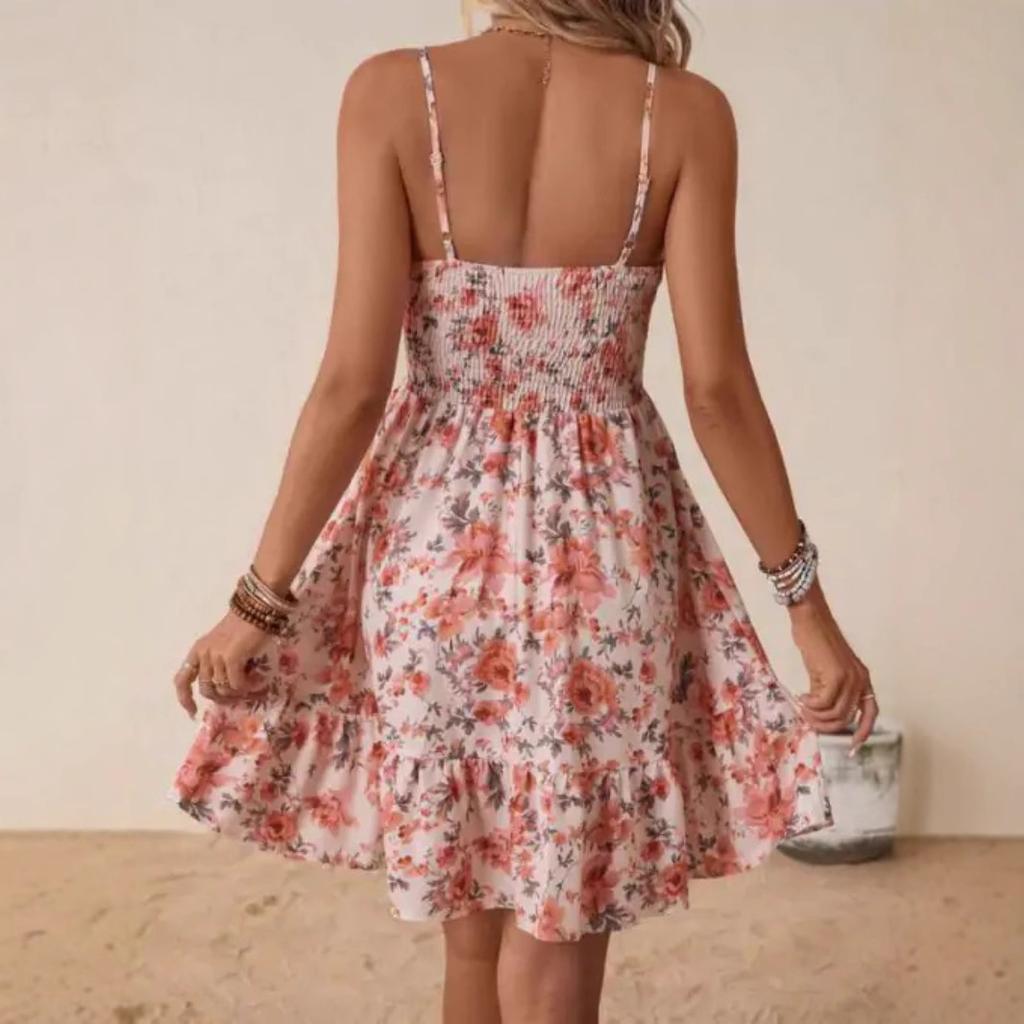 2026 spring and summer Amazon independent station European and American cross-border women's clothing suspender off-the-shoulder flower print