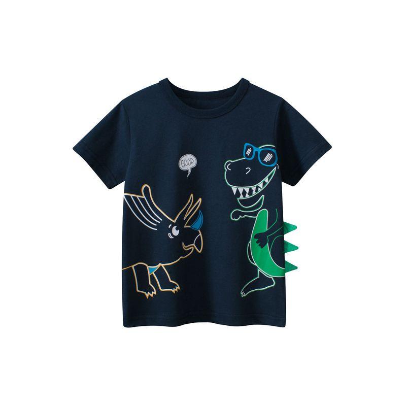 27Kids Children s Clothing Kids Short-Sleeved T-shirt Boy Cartoon Dinosaur Clothes Boy Baby Cotton Base Shirt Tops 9573 Noble Blue 140