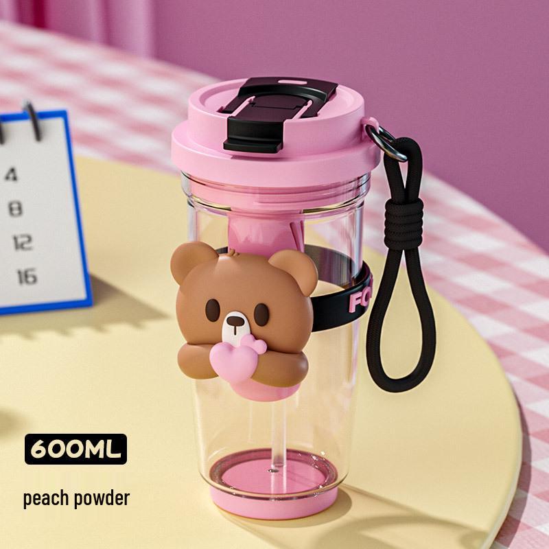 Přenosný kelímek se slámkou s velkým objemem pro dívky - Květinový design