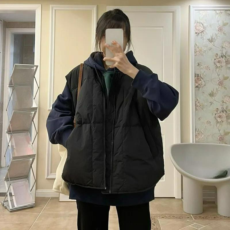 Plus Fat Sister Loose Short Cotton Vest Fashion Baseball Collar Solid Color All-match Vest Shoulder