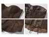 Women's Coffee Lace Embroidered Strapless Camisole with Padded Bust and Cinched Waist