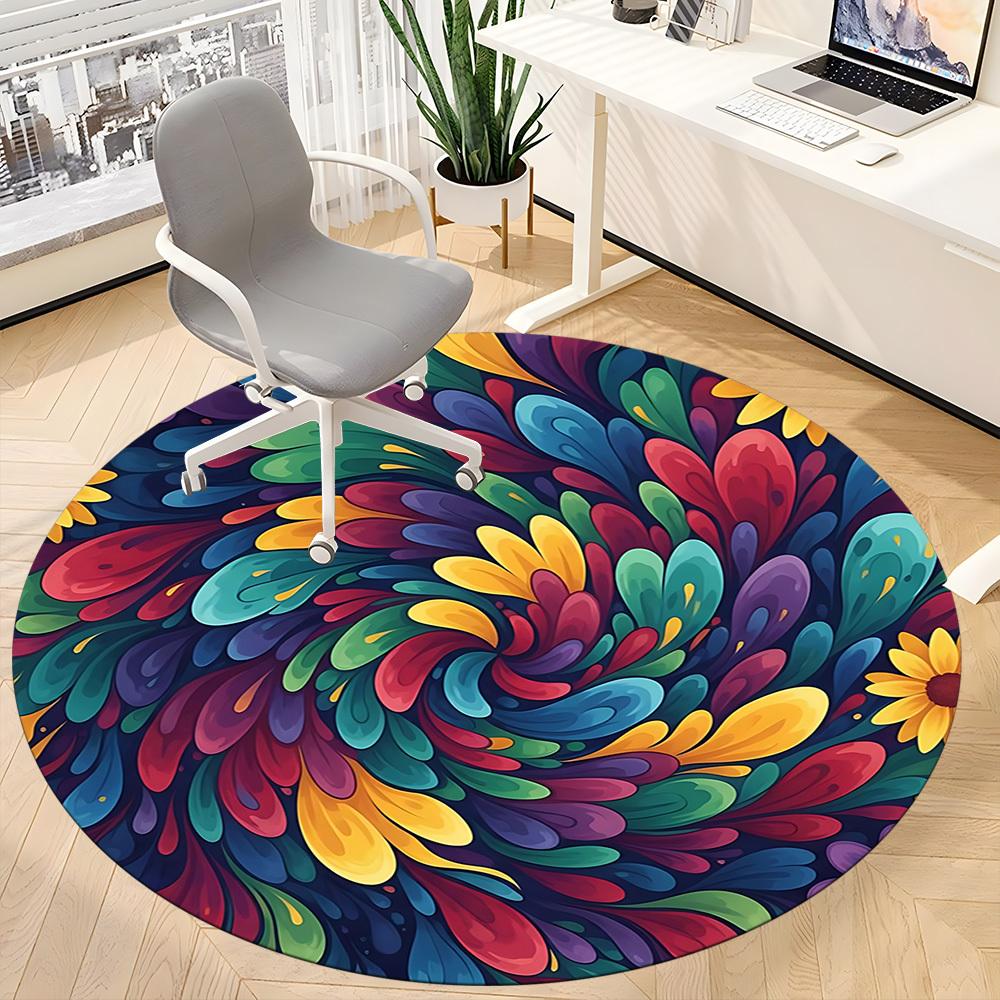 1pc Colorful Swirl Office Round Rug, Carpet for Office, Gaming, Lightweight Round Floor Mat Yy260205047