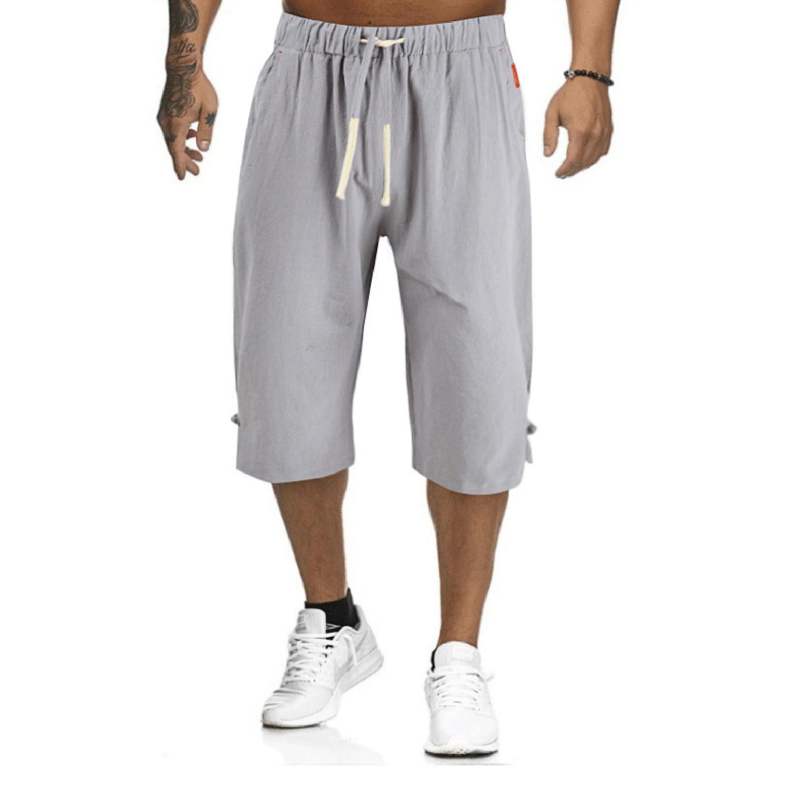 

Men Fashion Plus Size Linen Bandage Pockets Casual Calf-Length Trousers XXL