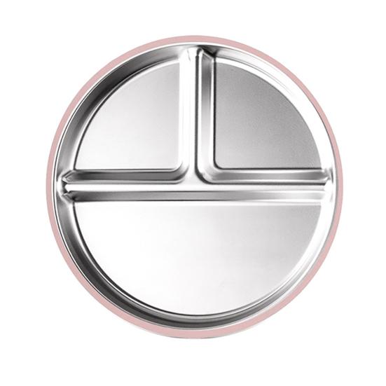 Divided Dining Plate with Suction Cups Stainless Steel Baby Plates Toddler Meal Tray Non-Slip Silicone Cover Heat-Insulated Feeding Tray