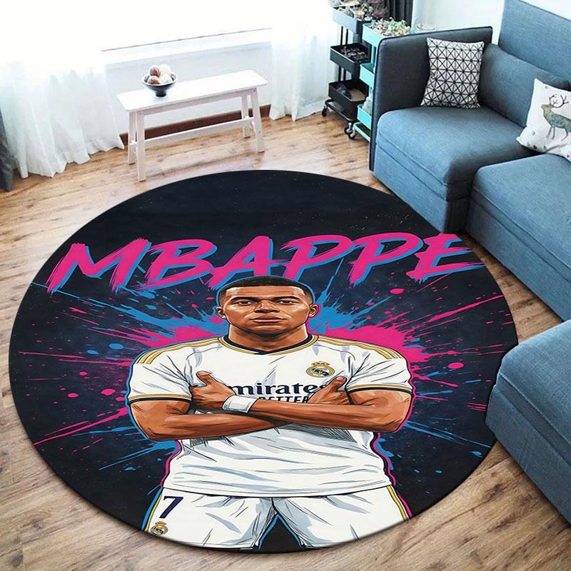 Kylian Mbappe Round Area Rug,Carpet Rug for Living Room Bedroom Sofa Playroom Decor,Non-slip Floor Mat